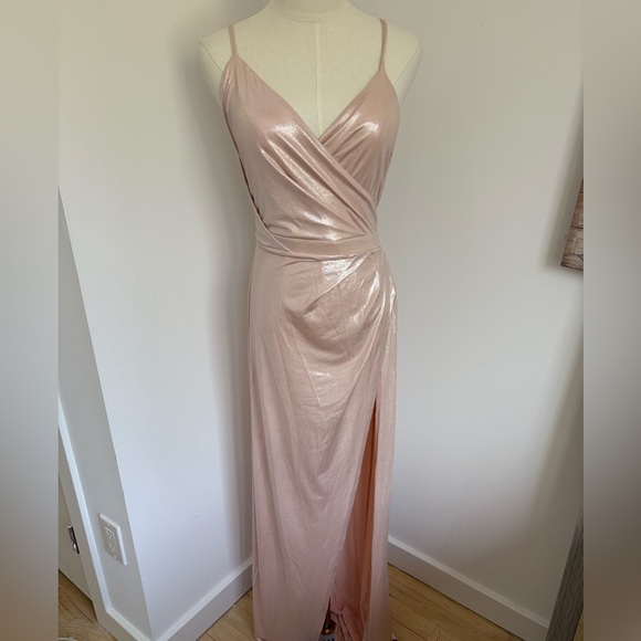 ASOS Dresses & Skirts - ASOS Pink Ruched Wrap Maxi Dress with Plunge Neckline